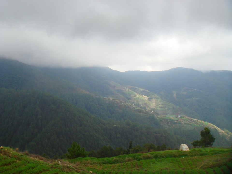 I love how it was drab and gray where we were, but the rice terraces were illuminated.